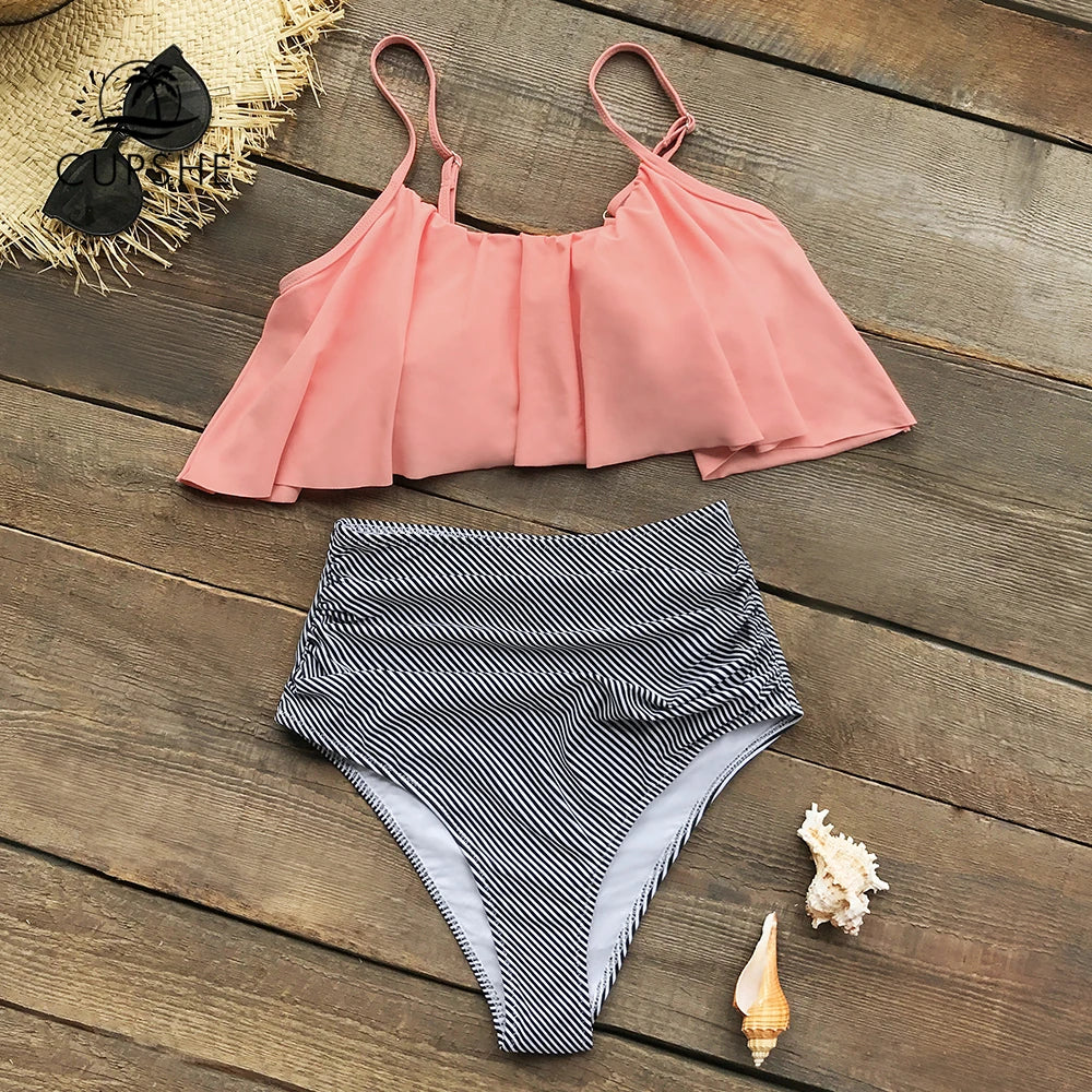 High Waisted Bikini Set - Classic Spandex Vintage-Inspired Flattering