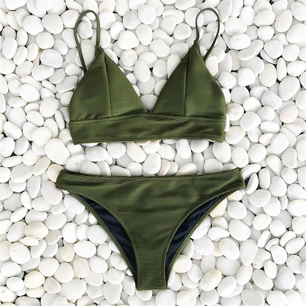 Solid Low Waist Bikini Set - Quick-Dry Elastic Premium Swimwear