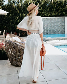 Boho White Crochet Knitted Beach Dress - Soft Breathable Polyester Cover-Up