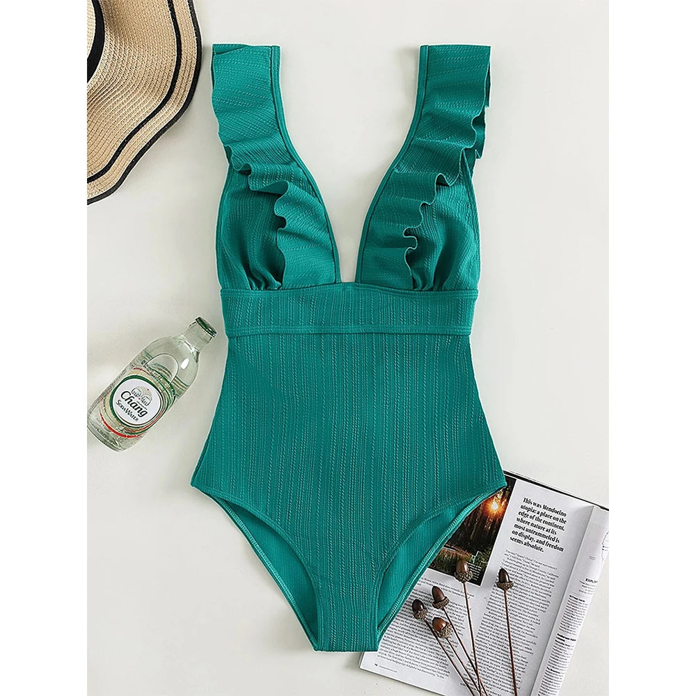 Push Up Cut-Out One-Piece Swimsuit - Floral Spandex Polyester Design