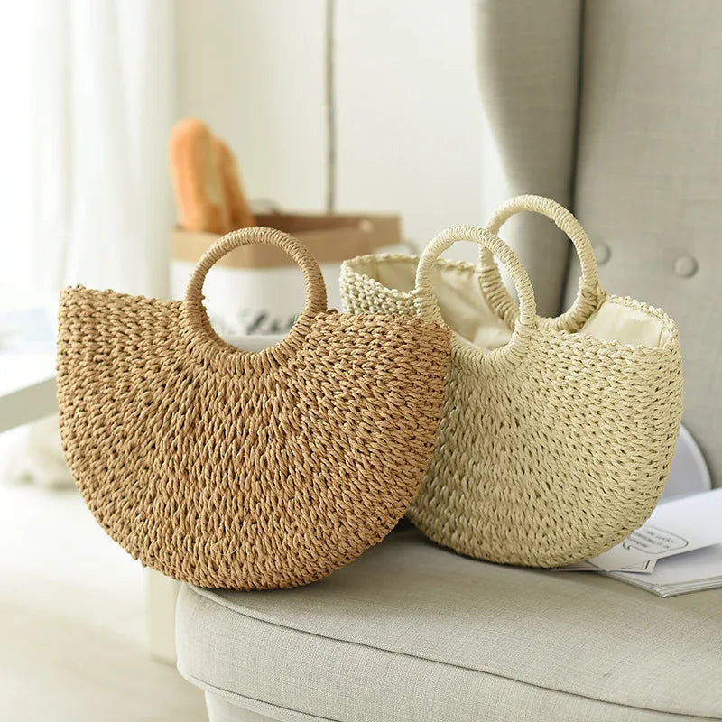 Casual Rattan Shoulder Bag - Top Quality Straw Zipper Pocket Artisan Design