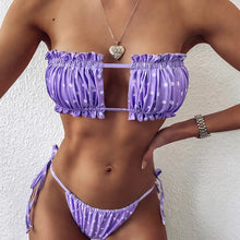 Polka Dot Print Mid-Waist Bikini Set - Retro Polyester Vintage Design