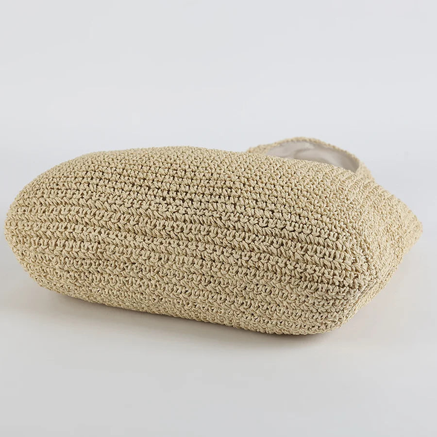 Fashion Straw Shoulder Bag - Genuine Straw Zipper Closure Lightweight Design