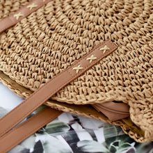 Circle Straw Handbag - Lightweight Natural Straw Circular Design Two Straps