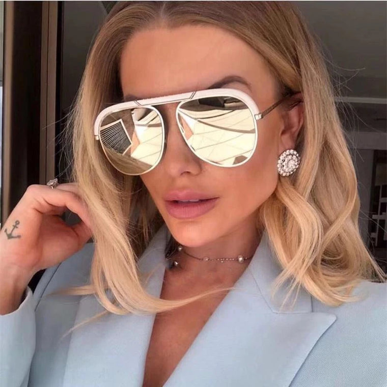 Designer Oversized Sunglasses - Polycarbonate Mirror Alloy Frame 60mm