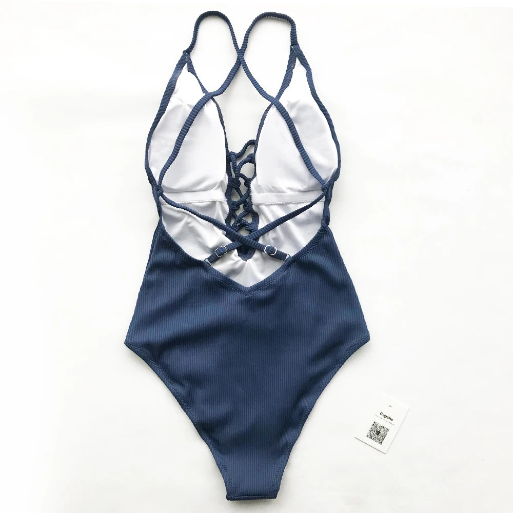 Backless Deep V-Neck One-Piece Swimsuit - Lightweight Spandex Best Seller