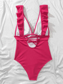 Push Up Cut-Out One-Piece Swimsuit - Floral Spandex Polyester Design