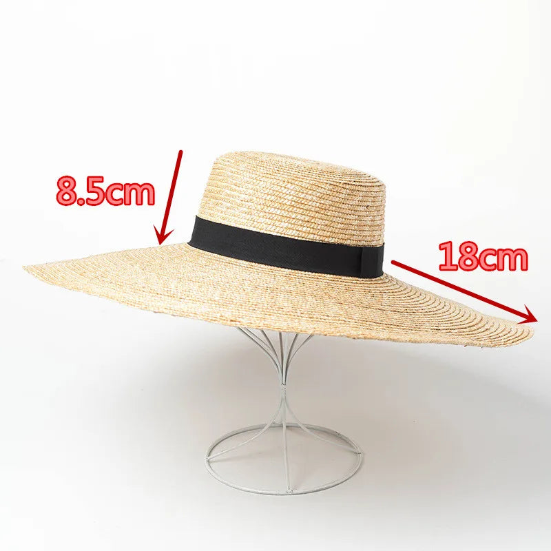 Big Brim Straw Hat - Classic Solid Pattern Adjustable 18cm Brim Style