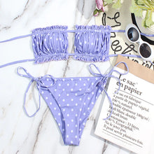 Polka Dot Print Mid-Waist Bikini Set - Retro Polyester Vintage Design