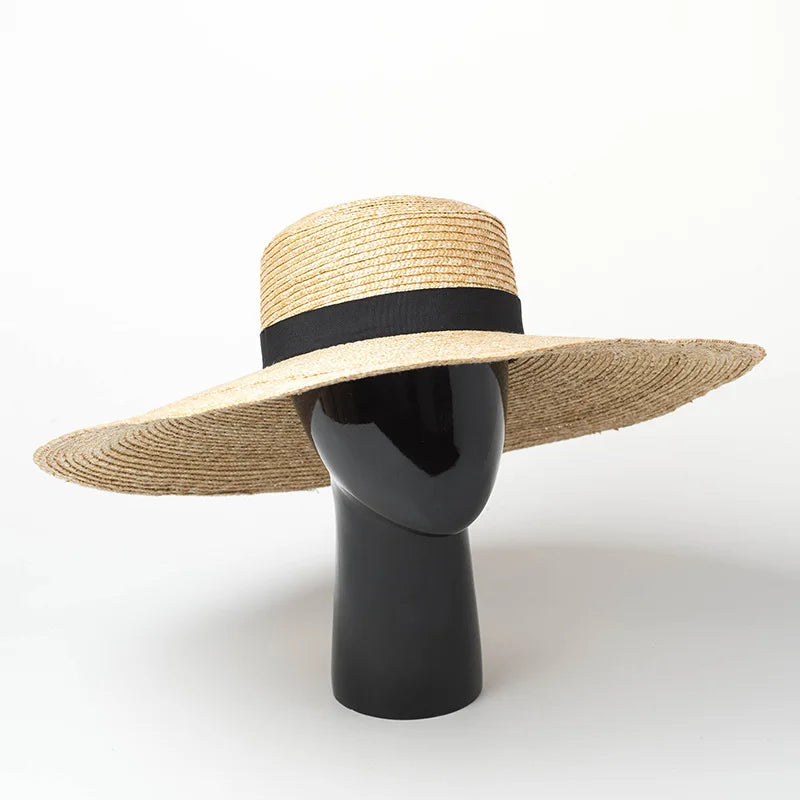 Big Brim Straw Hat - Classic Solid Pattern Adjustable 18cm Brim Style