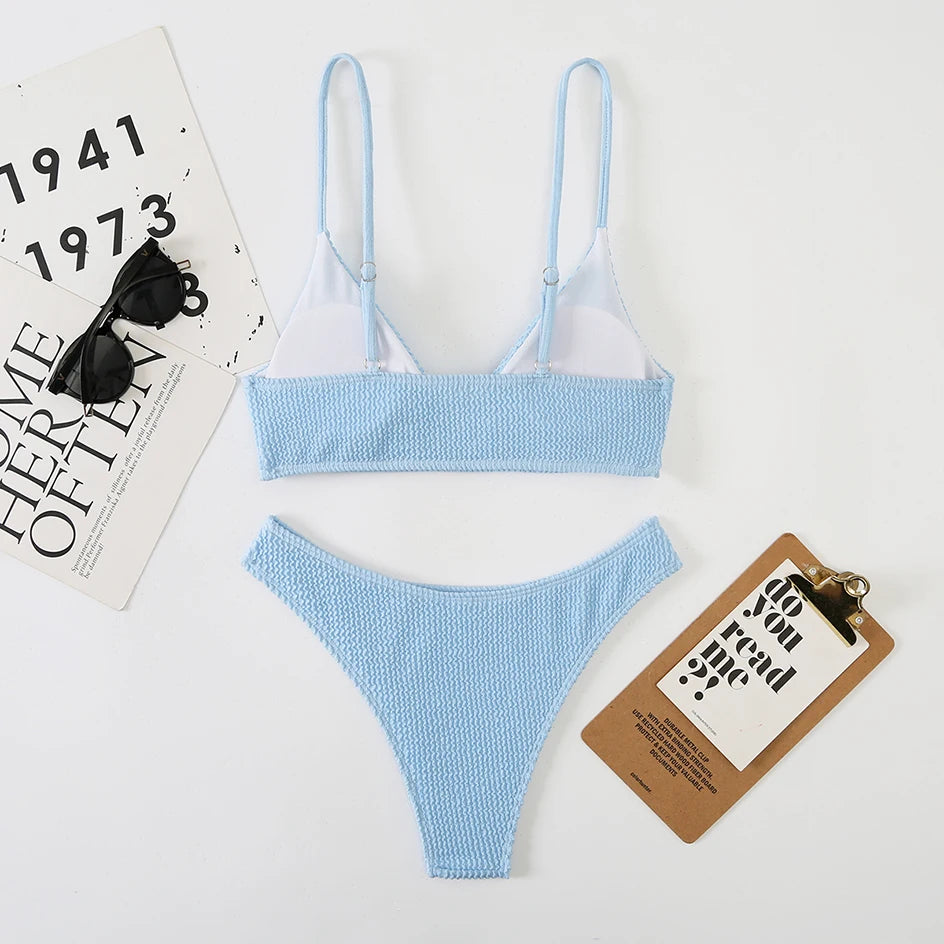 Plain Rib Bikini Set - Cotton Polyester Spandex Comfortable Everyday