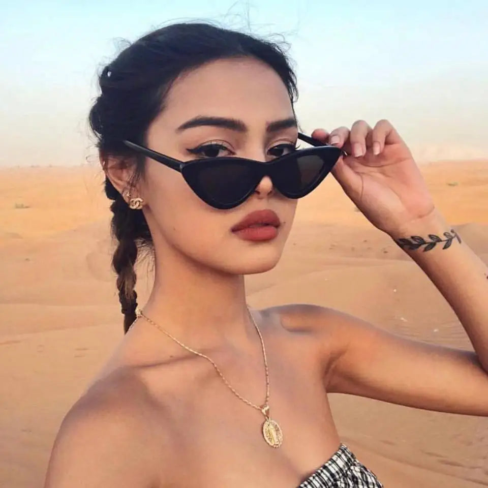 Vintage Cat Eye Sunglasses - CR-39 Mirrored Alloy Frame UV Protection