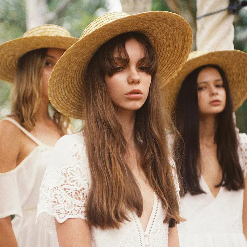 Summer Straw Sun Hat - Breathable Natural Patchwork Pattern Wide Brim