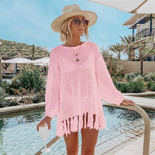White Mesh Dress Bikini Cover Up with Tassel - Breathable Polyester Flirty