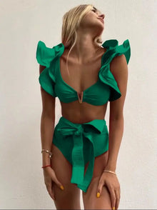 Push-Up Padded Bra Ruffles Bandage Bikini Set - Wire-Free Feminine Design
