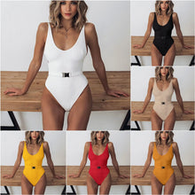 Sexy Push Up Buckle One-Piece Swimsuit - Luxe Polyester Hardware Detail