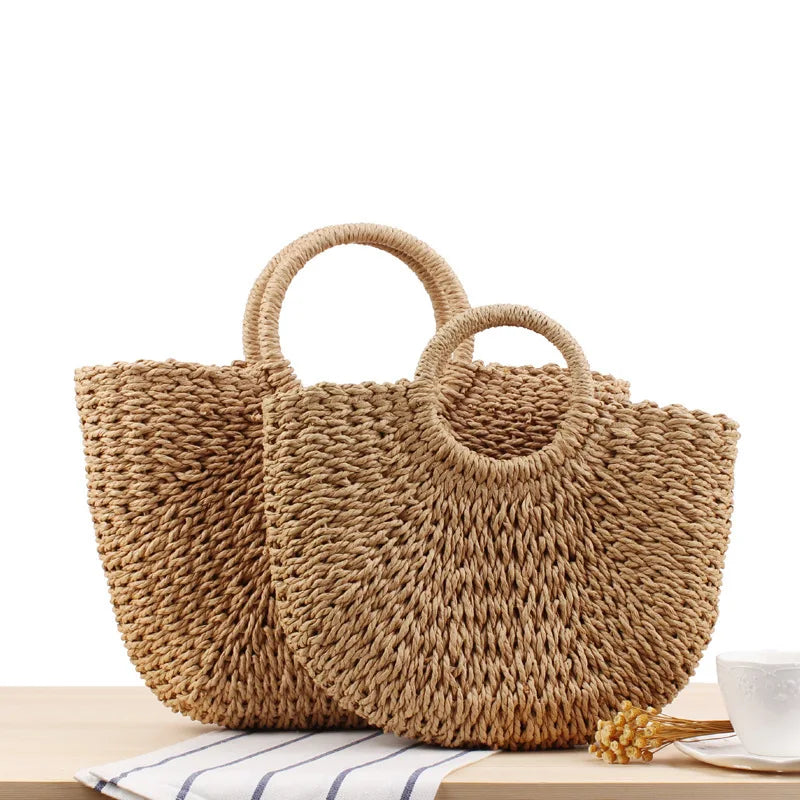 Casual Rattan Shoulder Bag - Top Quality Straw Zipper Pocket Artisan Design