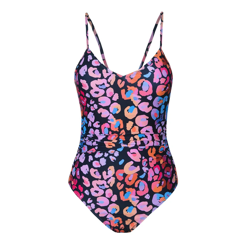 Leopard Print O-Ring One-Piece Swimsuit - Premium Polyester Wild Design