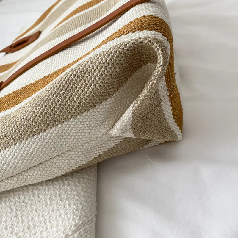 Beach Stripes Handbag - Premium Natural Straw Polyester Lined Classic Design