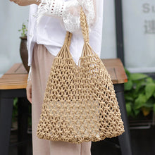 Knitted Rattan Large Capacity Handbag - Durable Natural Straw 35x38cm