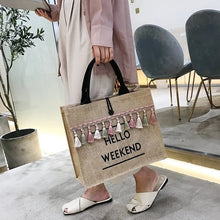 Large Capacity Tassel Straw Handbag - Durable Linen Polyester Lined Design