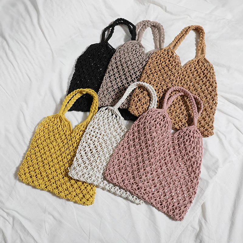 Knitted Rattan Large Capacity Handbag - Durable Natural Straw 35x38cm