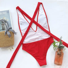 Push Up Lace Up Bandage One-Piece Swimsuit - Lightweight Polyester Design