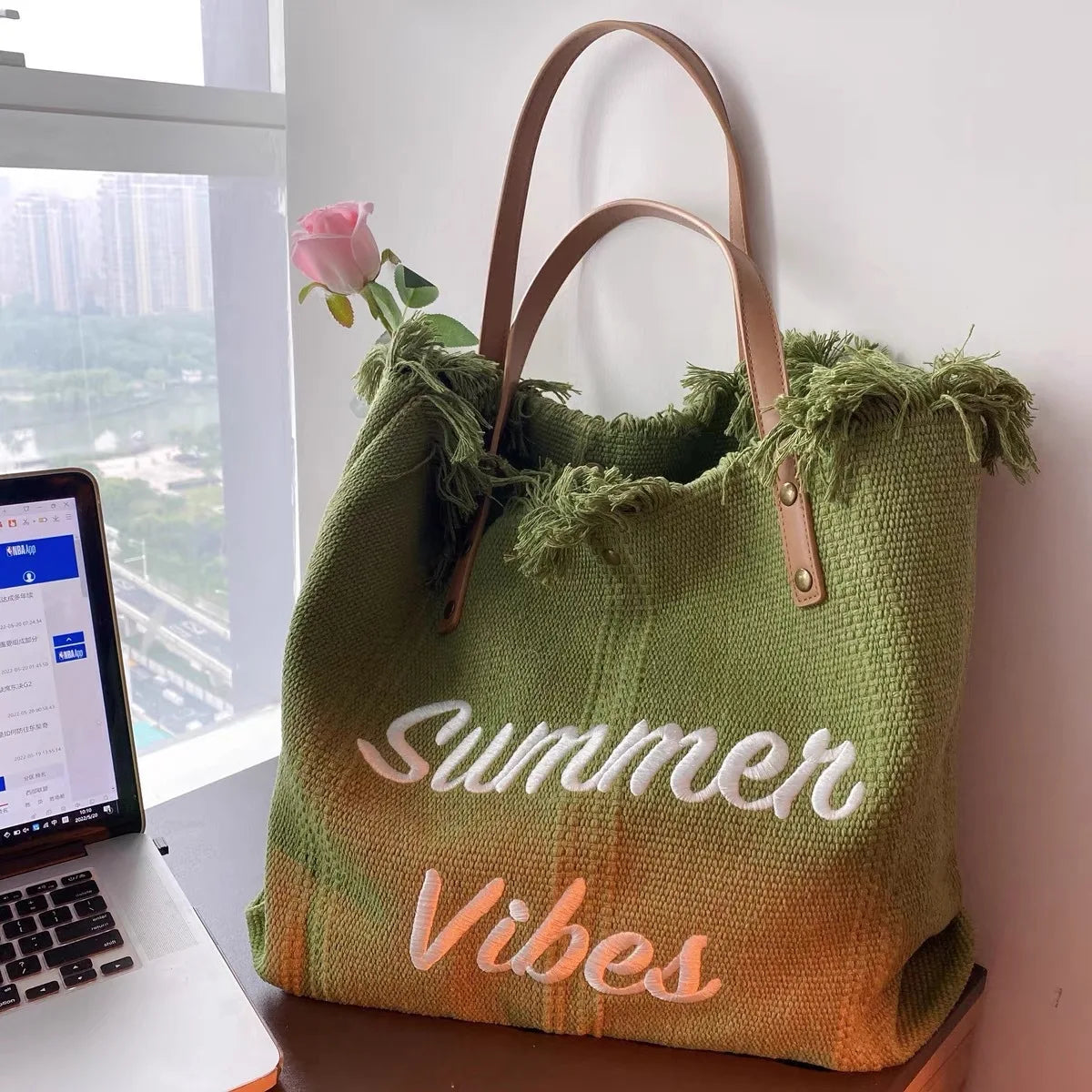 Casual Canvas Large Tote Bag - Cotton Polyester Solid Spacious Design