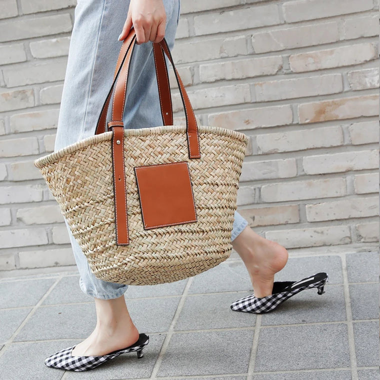 Casual Rattan Large Capacity Tote Bag - Robust Natural Straw Spacious Design