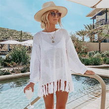 White Mesh Dress Bikini Cover Up with Tassel - Breathable Polyester Flirty
