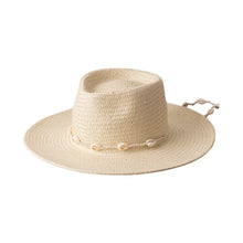 Beach Hat with Seashells Beaded Chain - Lightweight Natural Straw Coastal Design