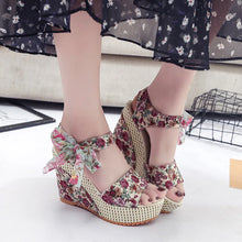 Floral High Heel Wedge Sandals - 8cm Lace Platform Romantic Design