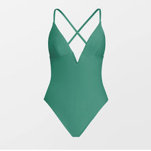 V-Wire Plunge Neck One-Piece Swimsuit - Luxurious Solid Fabric Blend