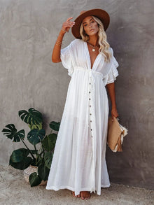 White Tunic Beach Dress - Durable Polyester Roomy Elegant Fit