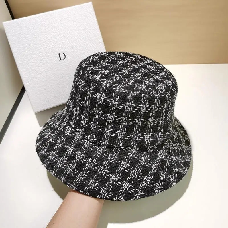 White Black Plaid Bucket Hat - Eco-Friendly Natural Material Classic Style