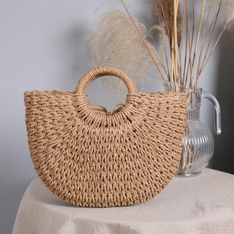 Casual Rattan Shoulder Bag - Top Quality Straw Zipper Pocket Artisan Design