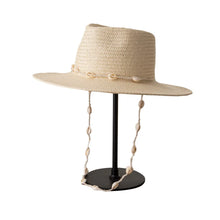 Beach Hat with Seashells Beaded Chain - Lightweight Natural Straw Coastal Design