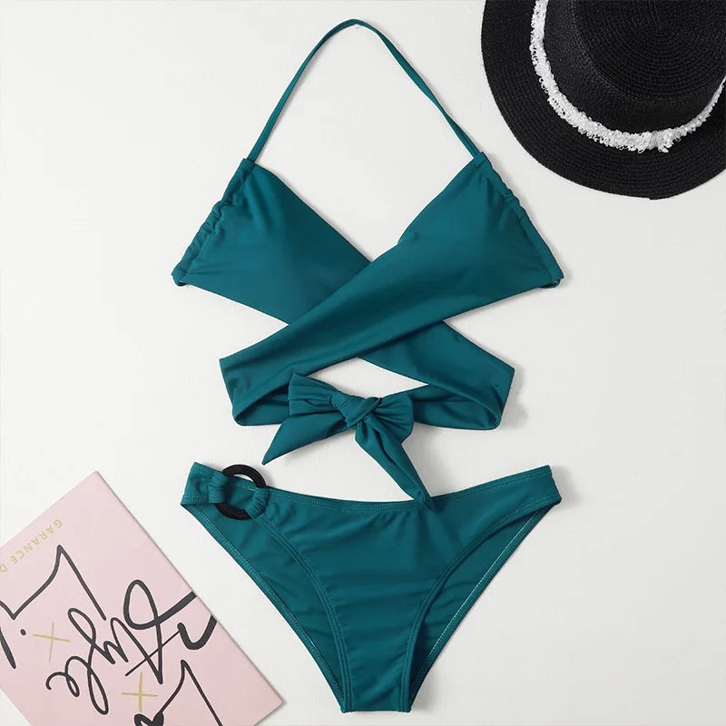 Ribbed High-Waist Swimsuit - Breathable Polyester Spandex Trendy Design