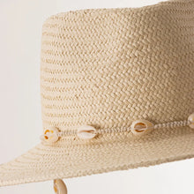 Beach Hat with Seashells Beaded Chain - Lightweight Natural Straw Coastal Design