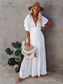 White Tunic Beach Dress - Durable Polyester Roomy Elegant Fit