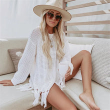 White Mesh Dress Bikini Cover Up with Tassel - Breathable Polyester Flirty