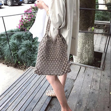 Knitted Rattan Large Capacity Handbag - Durable Natural Straw 35x38cm