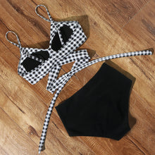 High Waist Plaid Sexy Bikini Set - Polyester Spandex Preppy Bold Design