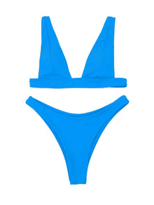 Solid V-Neck Bikini Set - Wire-Free Bow-Knot Ruffle Playful Design