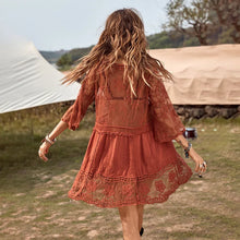 Deep V-Neck Boho Beach Dress - Silky Polyester Rayon Blend Resort Wear