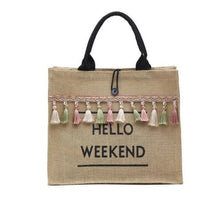 Large Capacity Tassel Straw Handbag - Durable Linen Polyester Lined Design