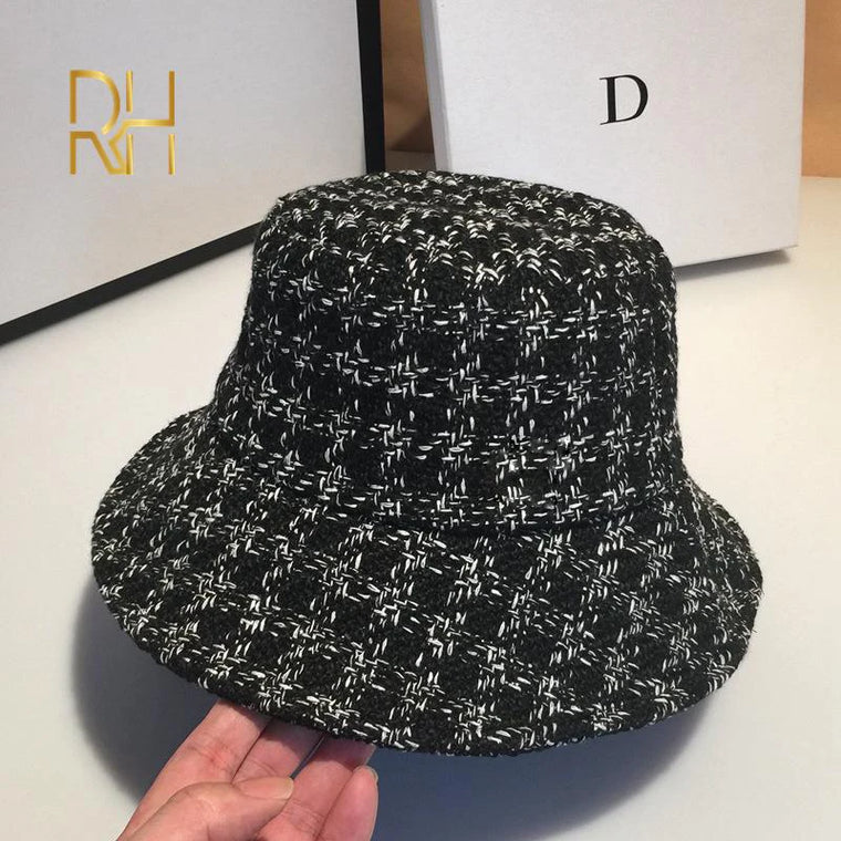 White Black Plaid Bucket Hat - Eco-Friendly Natural Material Classic Style