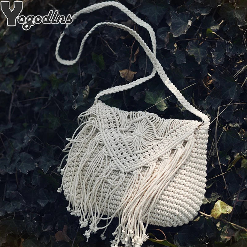 Fashion Woven Hollow Shoulder Crossbody Bag - Cotton Polyester Artisan Design