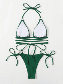 Sexy Halter High-Waisted Bikini Set - Leopard Print Halter Exotic Design
