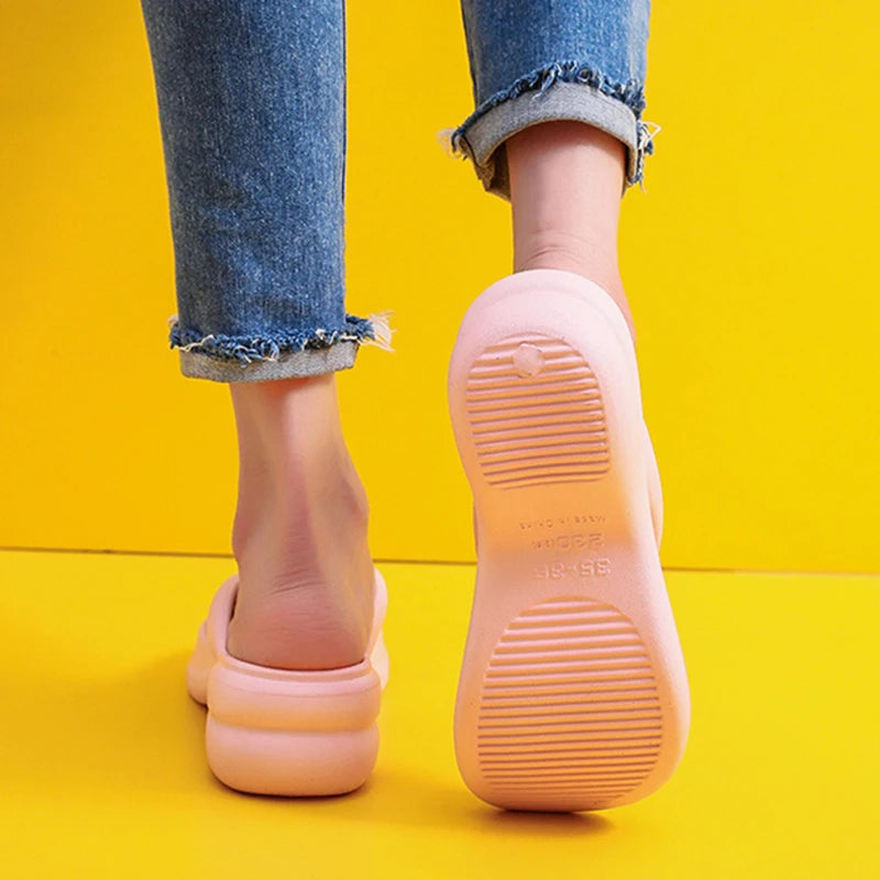 Thick Sole Wedge Flip Flops - 5.5cm PU Platform Elevated Beach Design